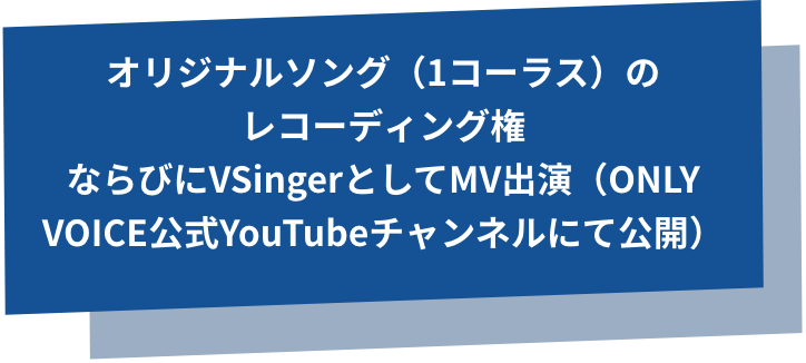 オリジナルソング（1コーラス）のレコーディング権ならびにVSingerとしてMV出演（ONLY VOICE公式YouTubeチャンネルにて公開）